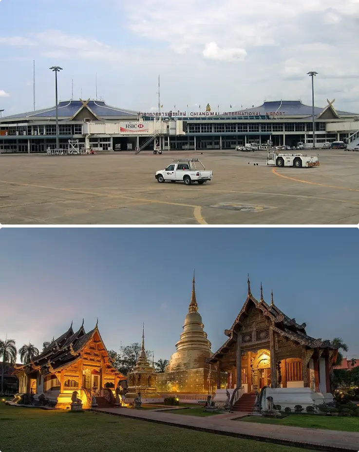 Chiang Mai International Airport at the top, Chiang Mai city at the bottom