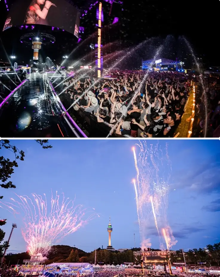 Live performances on stage on top, fireworks on the bottom at Daegu Chimaek Festival