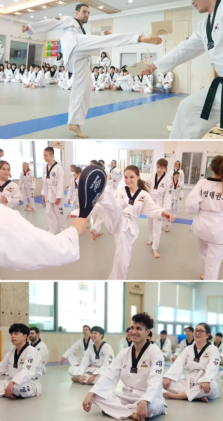 Visitors learning taekwondo in Busan