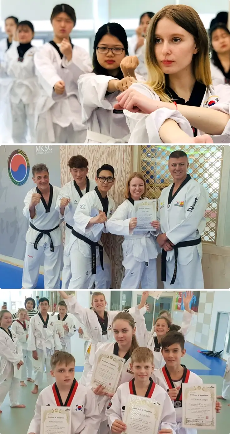 Visitors learning taekwondo in Busan