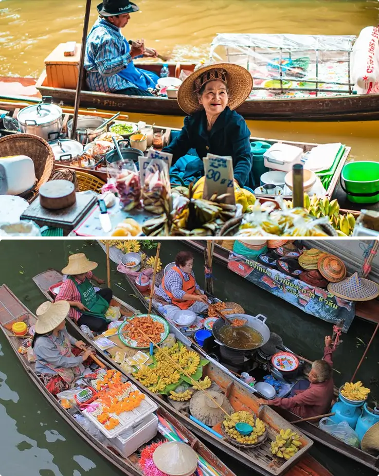 Food stalls on boats at Damnoen Saduak Floating Market