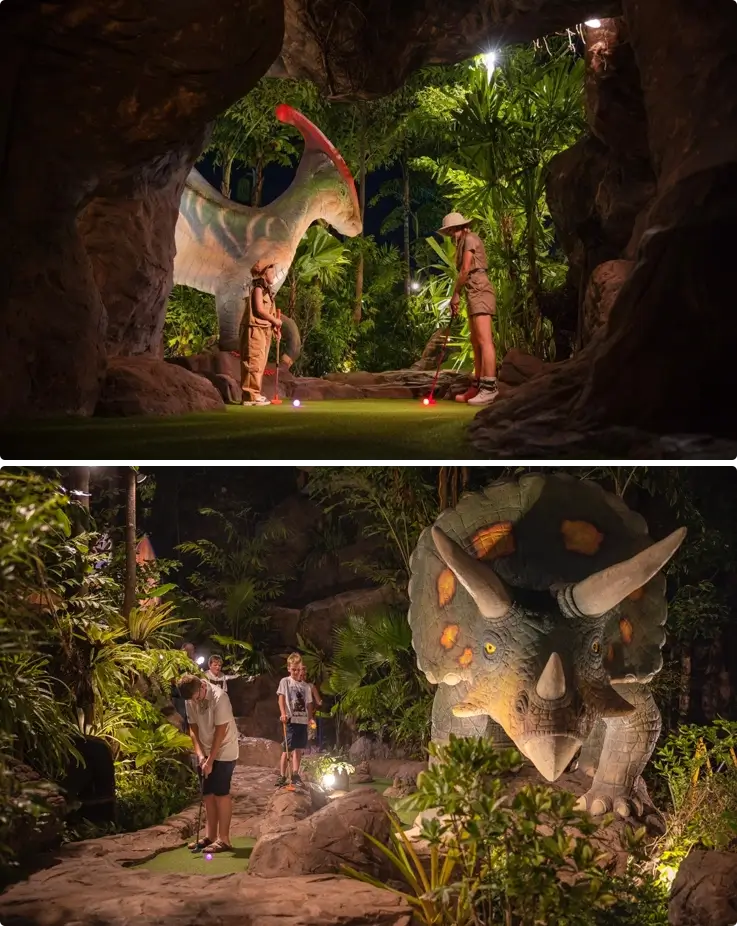 Visitors playing mini golf at Phuket Dino Park