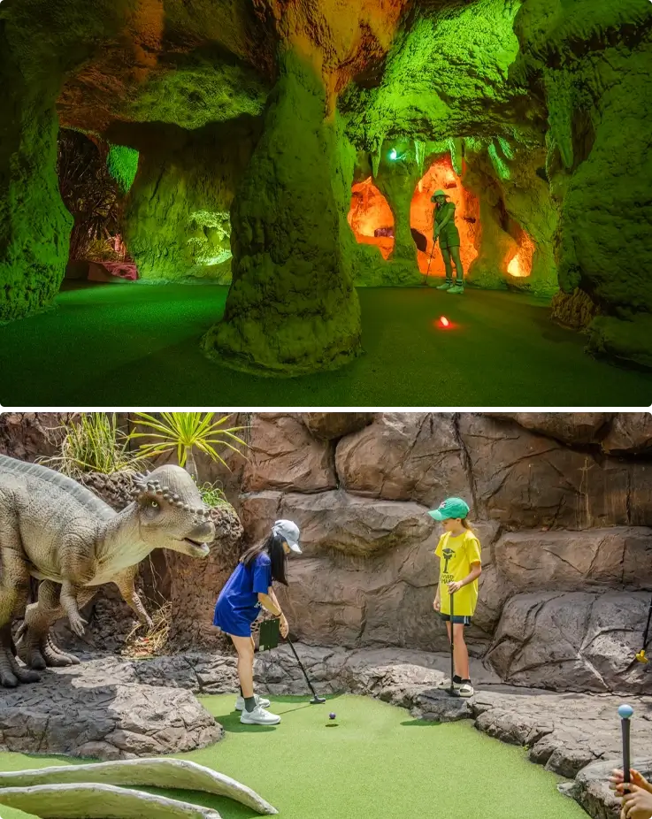 Visitors playing mini golf at Phuket Dino Park