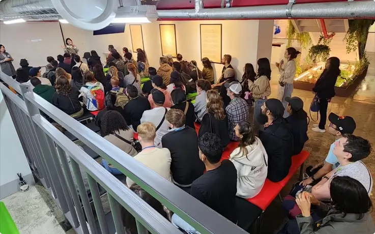 Visitors at a North Korean defector Q&A session