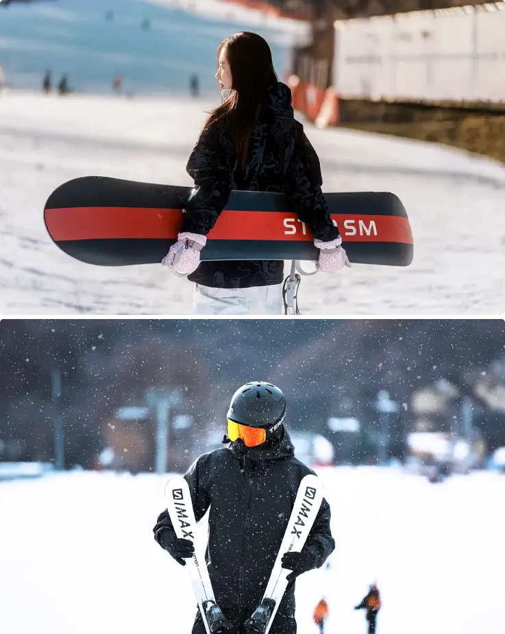 Snowboarder on top, skier on the bottom at Elysian Gangchon Ski Resort
