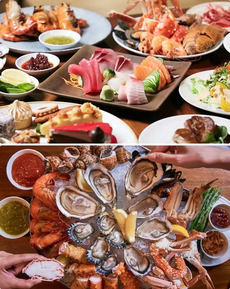 Selection of seafood, sushi, and sashimi at Goji Kitchen + Bar at Bangkok Marriot Marquis Queen's Park