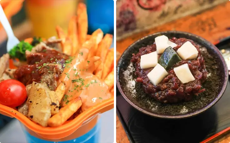 Food from local stalls and cafe in Jeonju Hanok Village