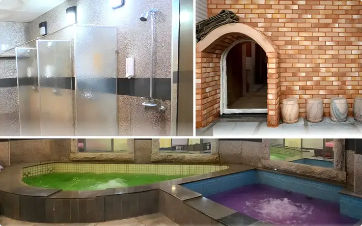 Traditional sauna steam room and bath at women's only mud sauna in Myeongdong