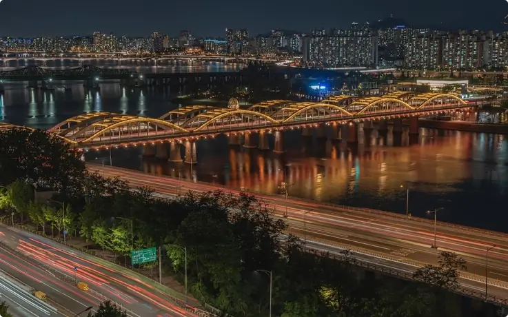 Night view of illuminated Seoul from Yongyangbong Jeojeong Park.