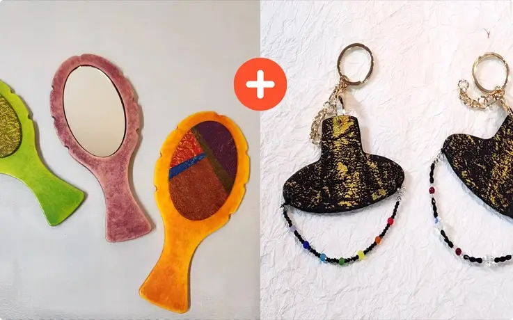 Hanji mirror and keyring made in Leedak hanji workshop in Incheon
