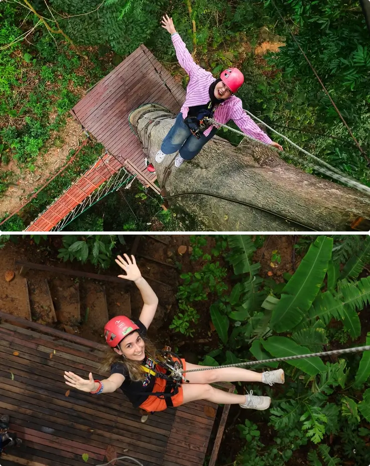 Visitors enjoying the Abseil Point at Hanuman World Phuket