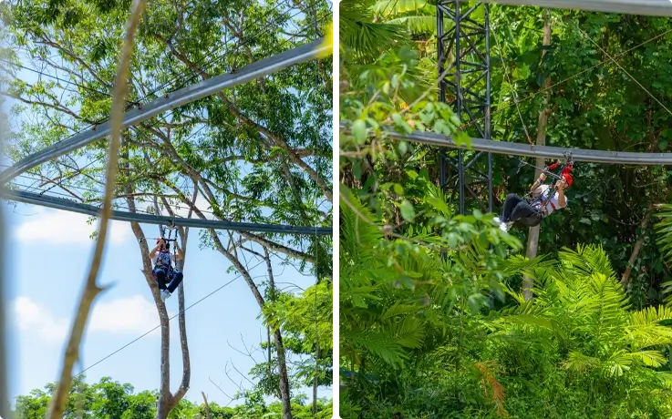 Visitors enjoying the roller zipline at Hanuman World Phuket