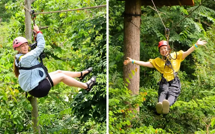 Visitors enjoying the zipline at Hanuman World Phuket