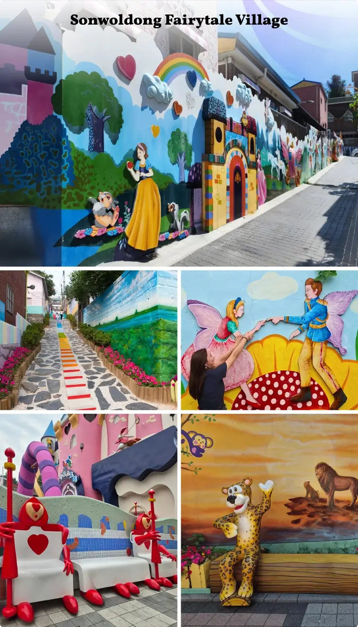 Fairy tale-themed wall paintings at the Fairy Tale Village in Incheon