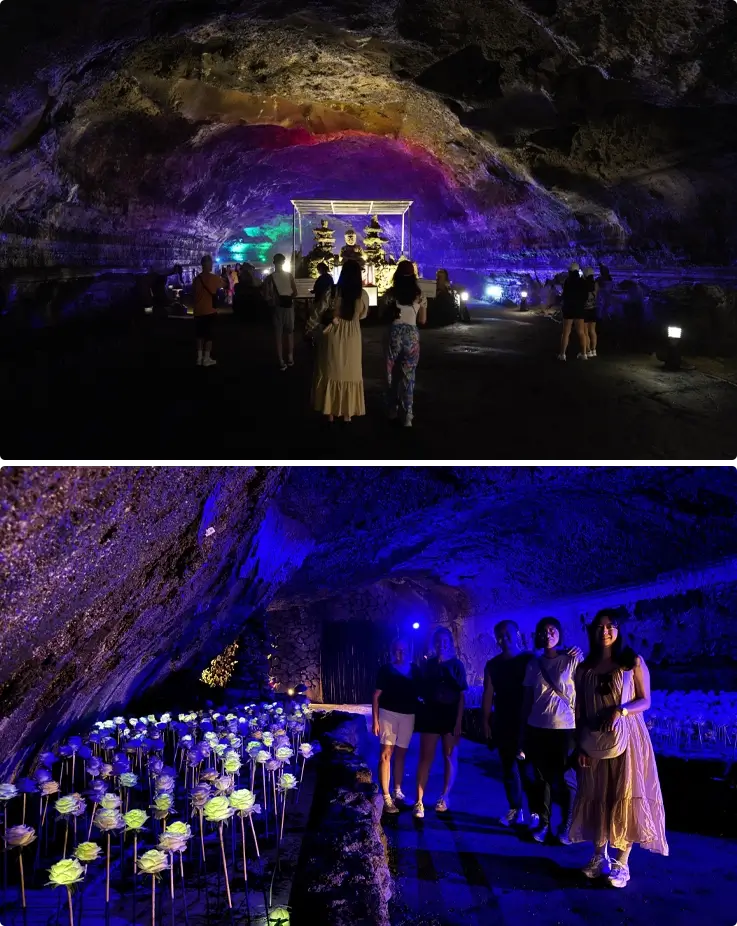 Illuminated cave at Ilchul Land on Jeju Island