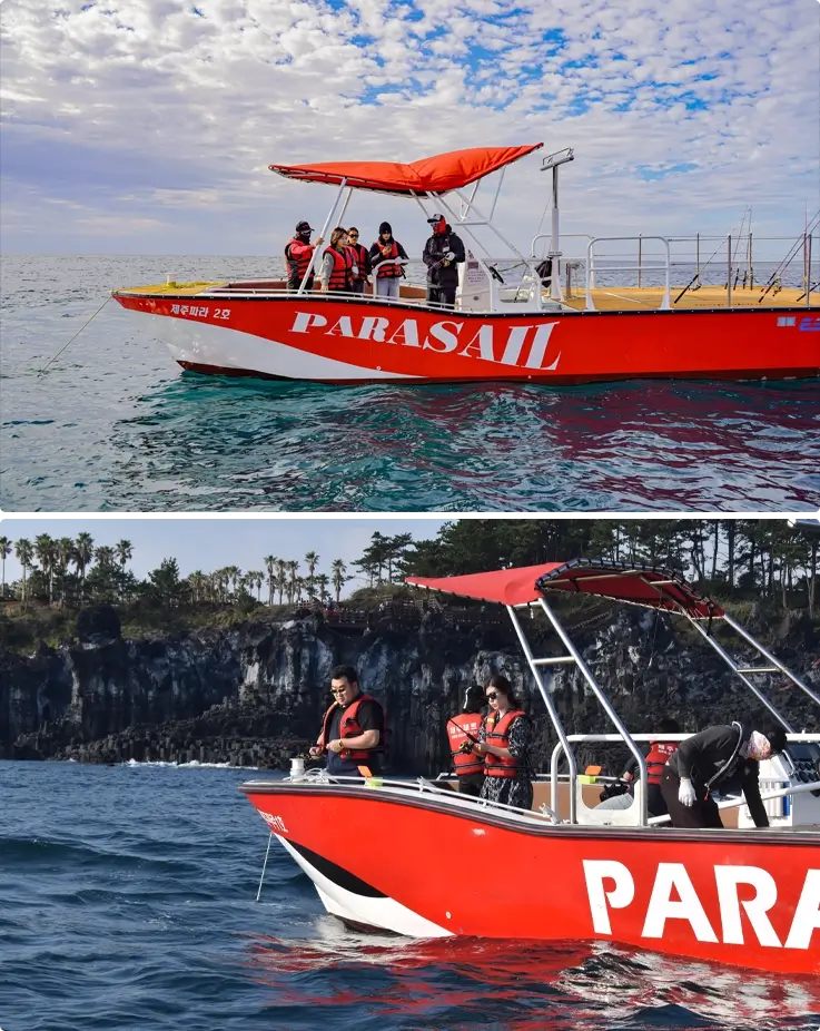 Visitors on a Jeju boat fishing experience