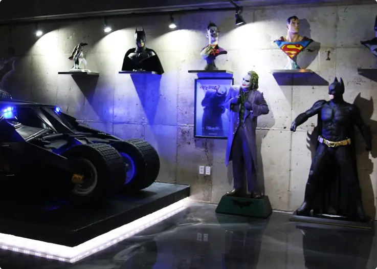 Figures of the Batmobile, Joker, and Batman at Jeju Figure Museum