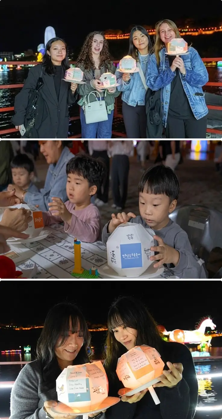 Visitors making hanji lanterns at Jinju Lantern Festival