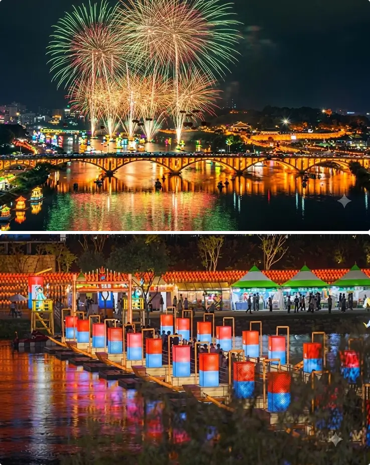 Fireworks and illuminated lanterns at the Jinju Lantern Festival