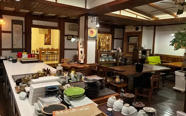 Interior of traditional tea house in Jinju