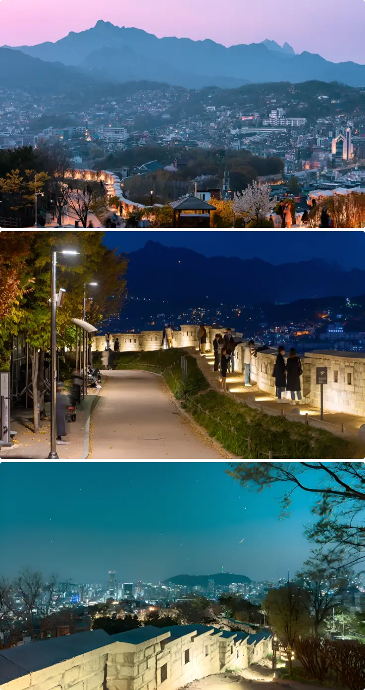 Sunset view from Naksan Park's fortress walls.