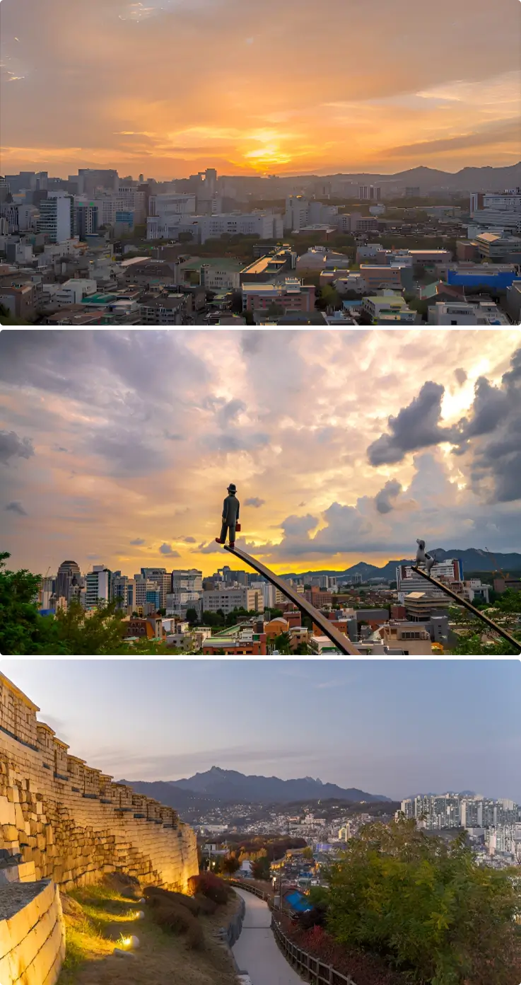 Sunset view from Naksan Park's fortress walls.