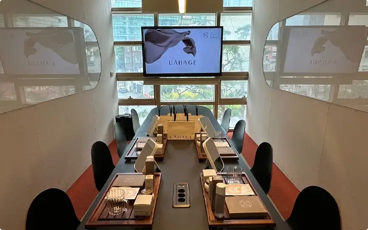Korean skincare class setup with UAHAGE skin products
