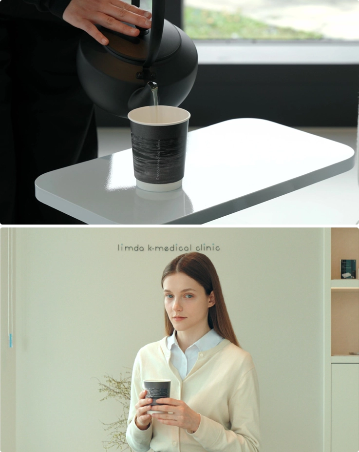 Visitor having herbal tea at Limda K-Medical Clinic in Busan