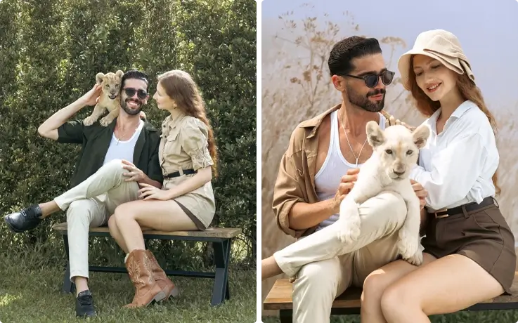 Visitors taking photos with baby lions at Lion Land Phuket