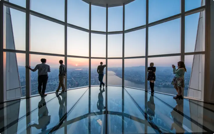 Visitors on the Sky Deck at Lotte World Tower Seoul Sky