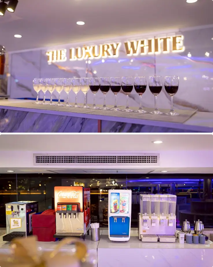Drinks served at The Luxury White Dinner Cruise in Bangkok