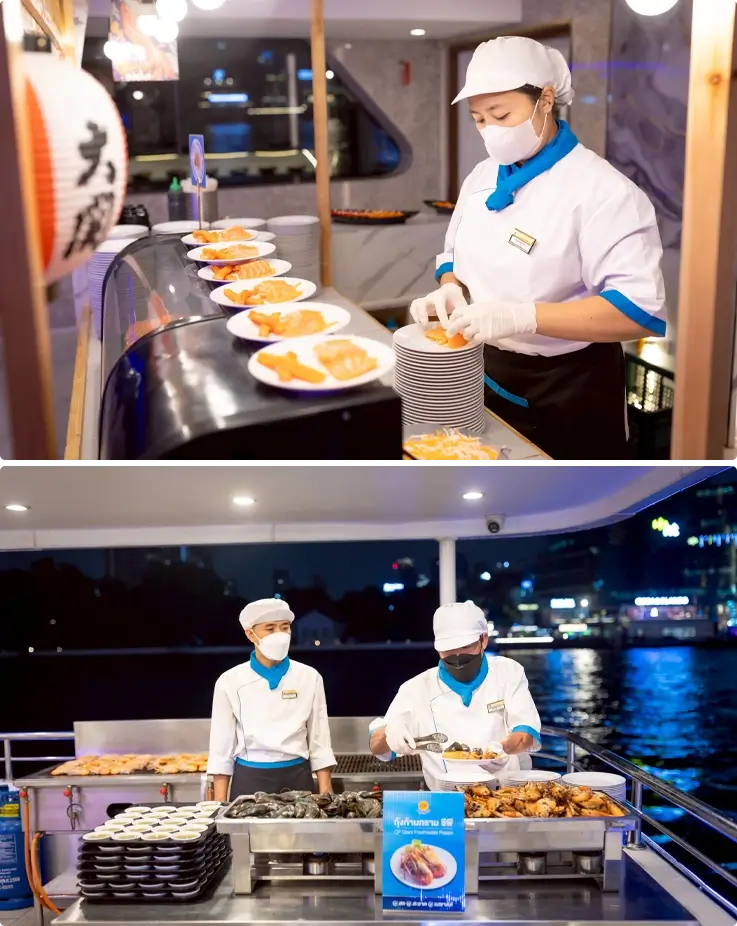 Dinner served at The Luxury White Dinner Cruise in Bangkok