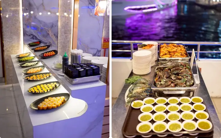 Dinner served at The Luxury White Dinner Cruise in Bangkok