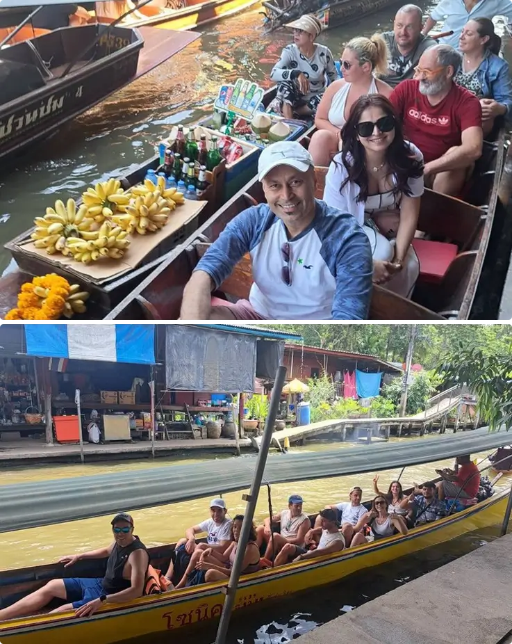 Visitors on a long-tail bat at Damnoen Saduak Floating Market