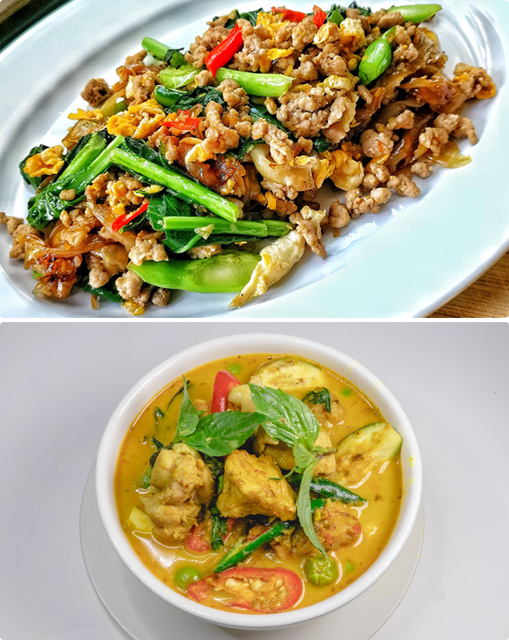 Thai dishes prepared during a class at Maliwan Thai Cooking Class in Bangkok