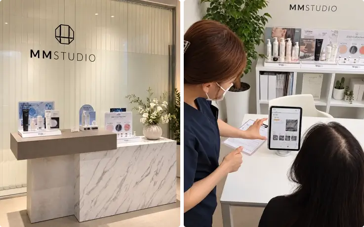 Visitor receiving consultation for scalp care in MM Studio Seongsu