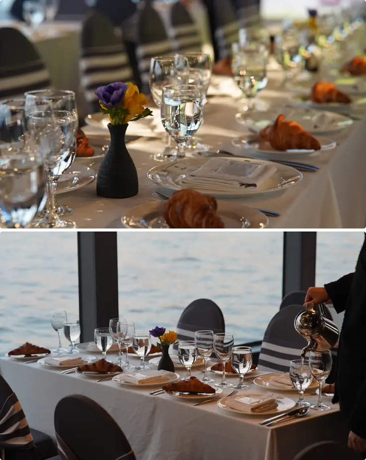 Table settings at Moonlight Dinner Cruise