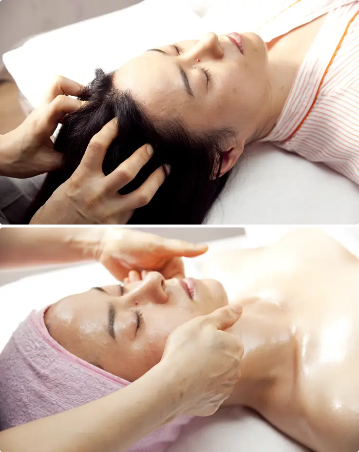 Customer receiving intensive full body + scalp care at a rooftop spa in Myeongdong