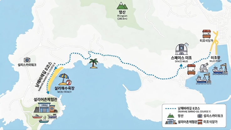 Course map of Namhae Baraegil Course 8 trekking course
