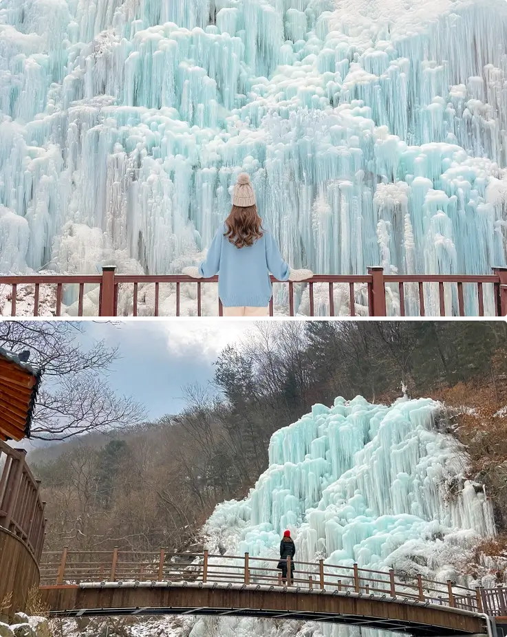Visitors taking photos at Eobi Ice Valley
