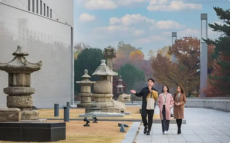 Visitors during a guided tour of National Museum of Korea