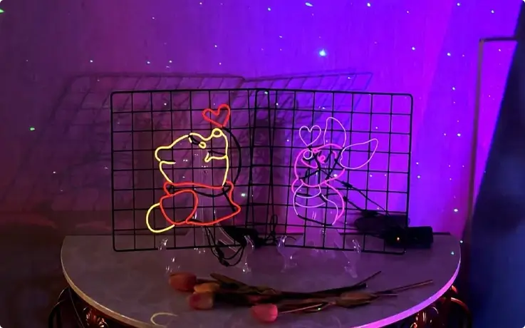 Characters made with neon lights at a neon sign making class in Hongdae