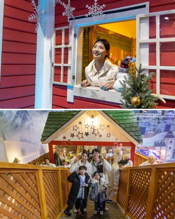 Visitors taking photos at the Tree House in Onemount Snow Park in Goyang