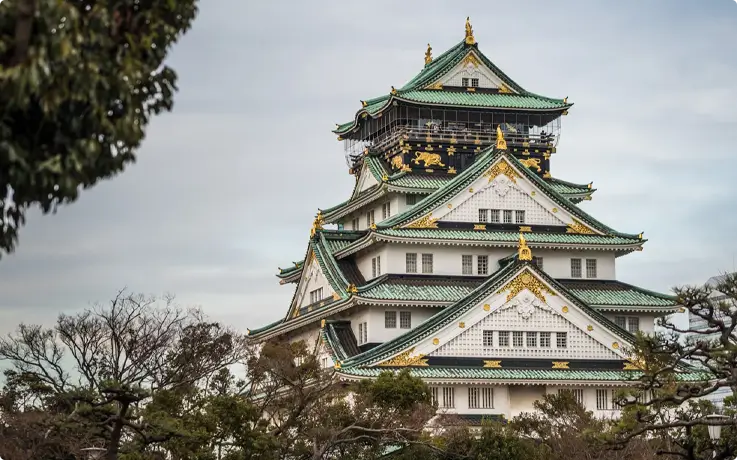 Close up view of Osaka Castle