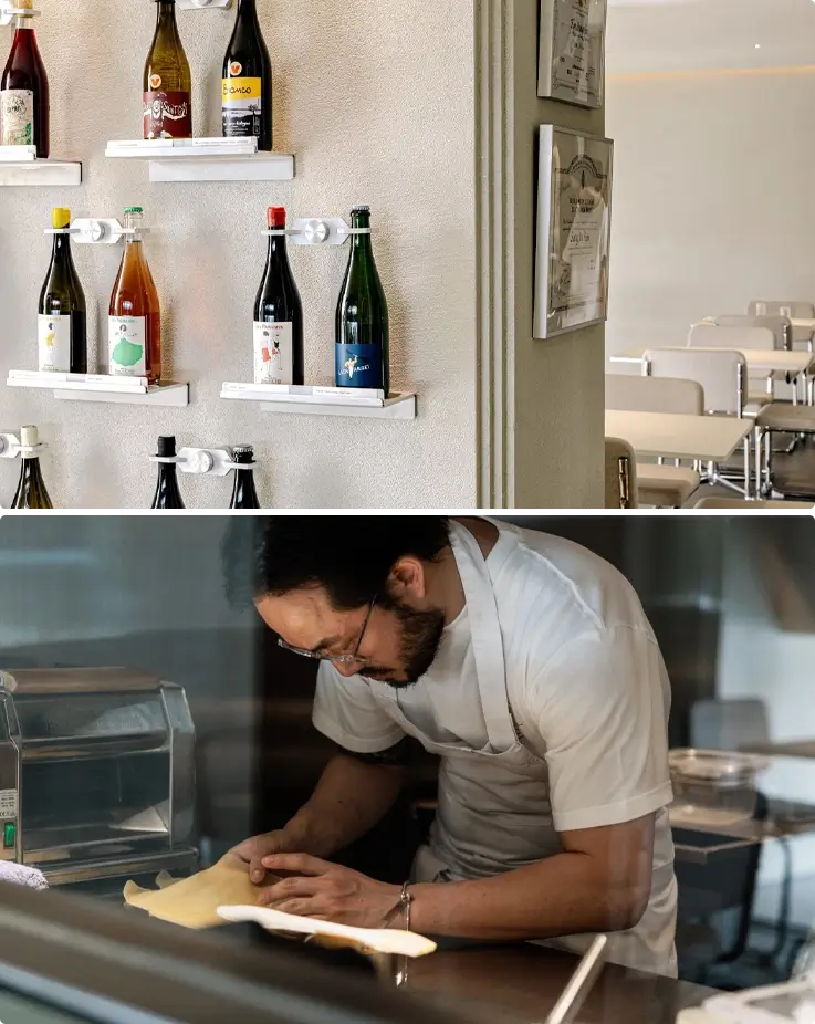 Wines at Outro by Vito on top, chef on the bottom