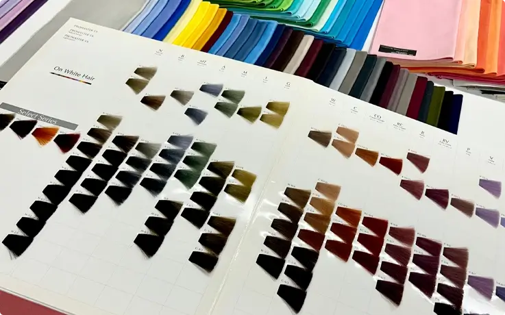 Hair color chips at a personal color analysis studio in Busan