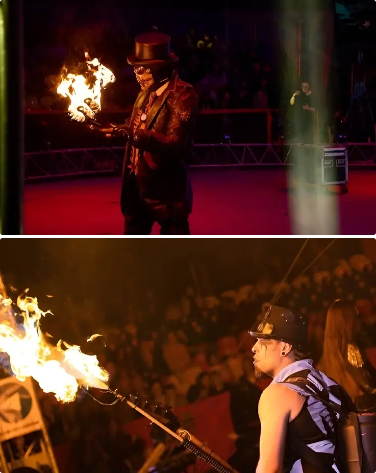 Performers performing fire show at Phuket Circus