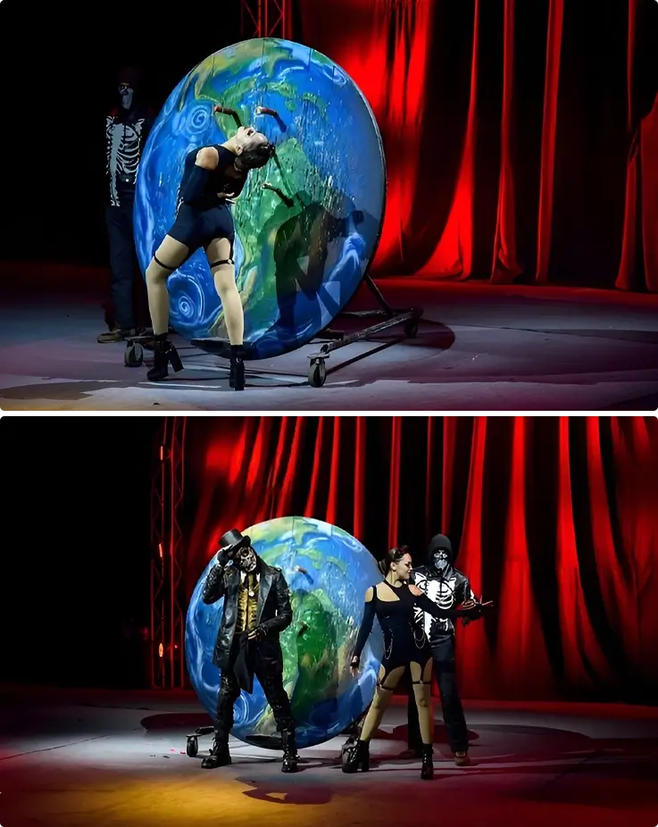 Performers performing knife throwing at Phuket Circus