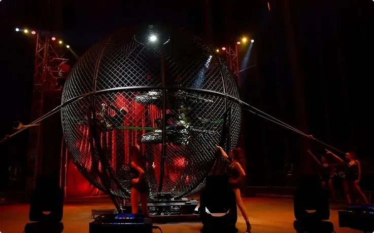 Performers performing Steel Sphere at Phuket Circus