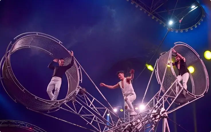 Performers performing Wheel of Death at Phuket Circus